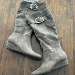 Impo Taupe Wedge Boots with Buckle Detail